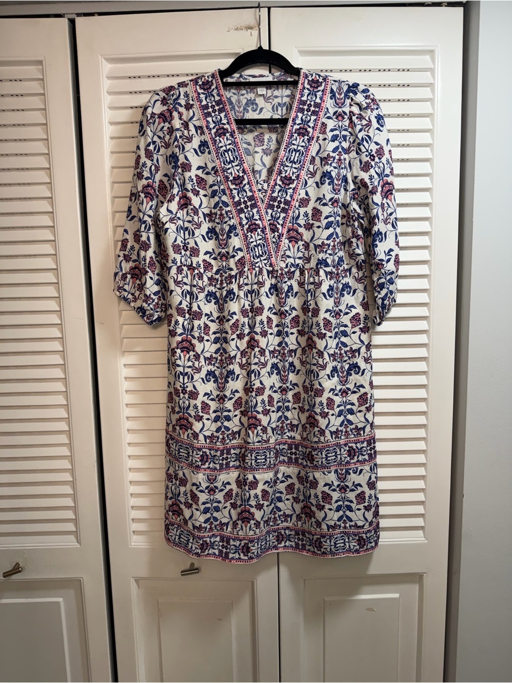 J. Jill White Dress with Blue and Pink Floral Print